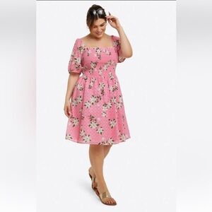 Draper James Smocked Puff Sleeve Floral Eyelet Dress “ Pink Magnolia” Size 2X